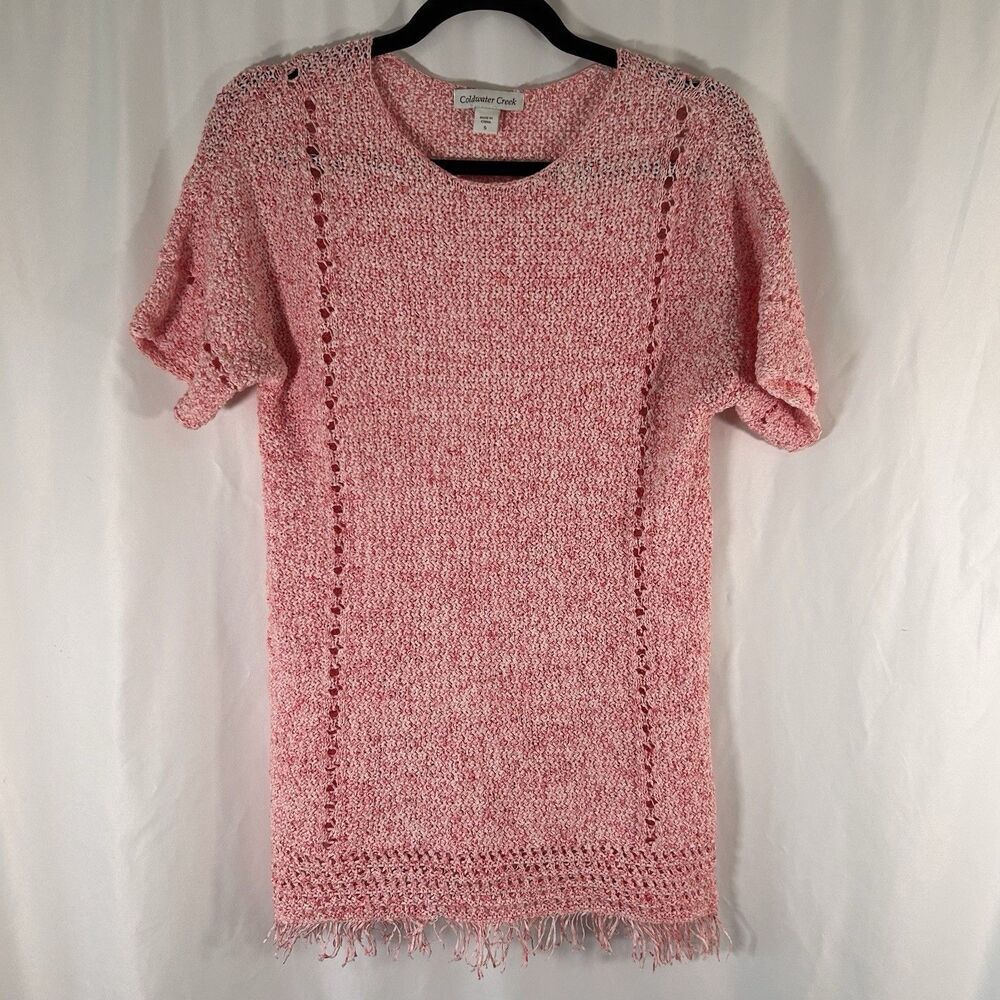 Coldwater Creek Sweater Women's Small Red Knit Short Sleeve Round Neck
